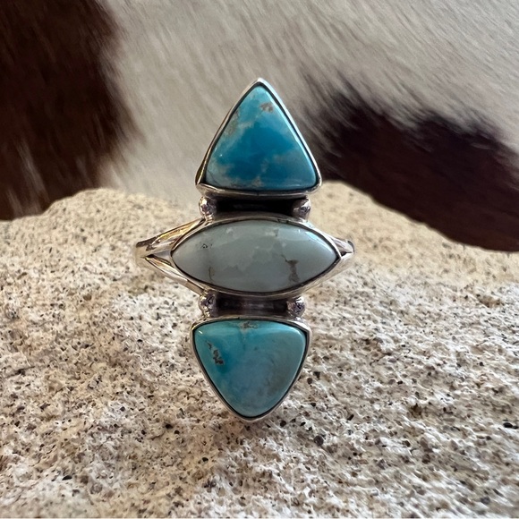 ❤️Bluebird & Paloma Turquoise Navajo Style Artisan 925 Southwestern Ring Sz 8.75 - Picture 3 of 16